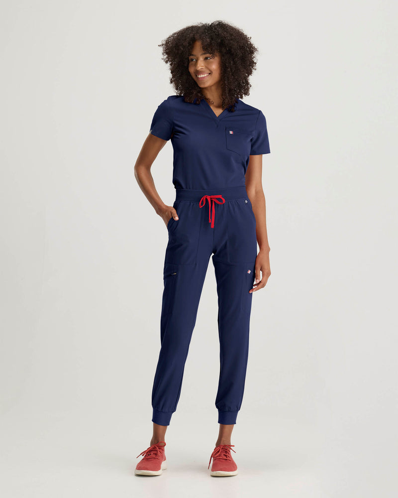 Navy Nova Jogger Scrub Pants Fysel - Zoomed Out Front View