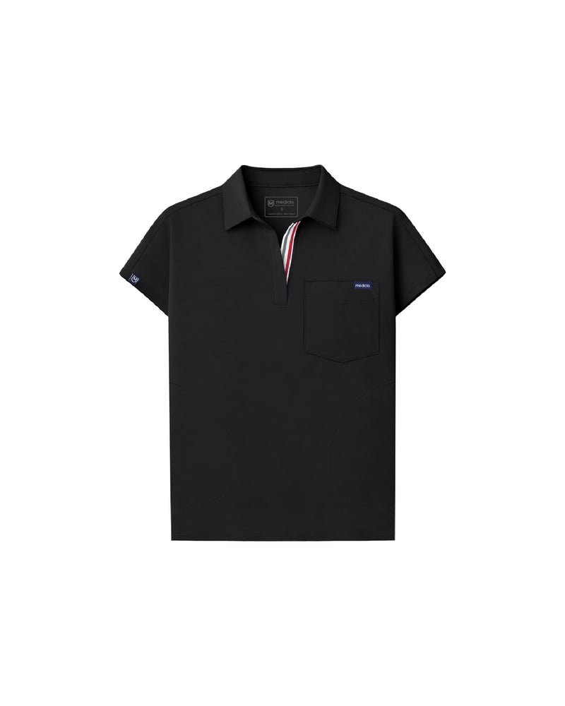 Black Moana Capri Collared Scrub Top Fysel - Flat Lay