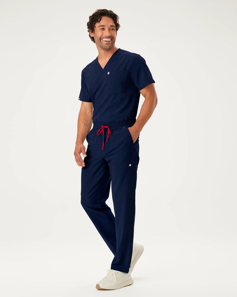 Navy Crevan Essential Scrub Top Fysel - Zoomed Out Front View
