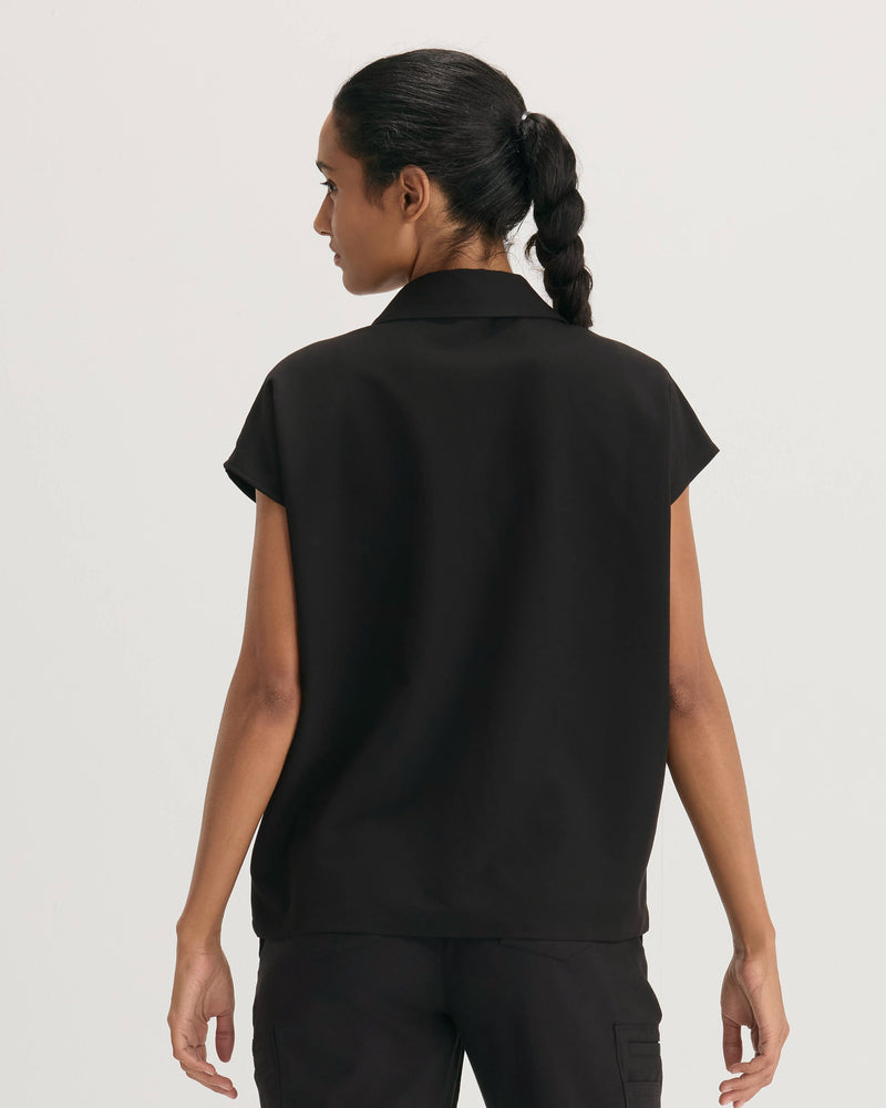 Black Moana Capri Collared Scrub Top Fysel - Back View