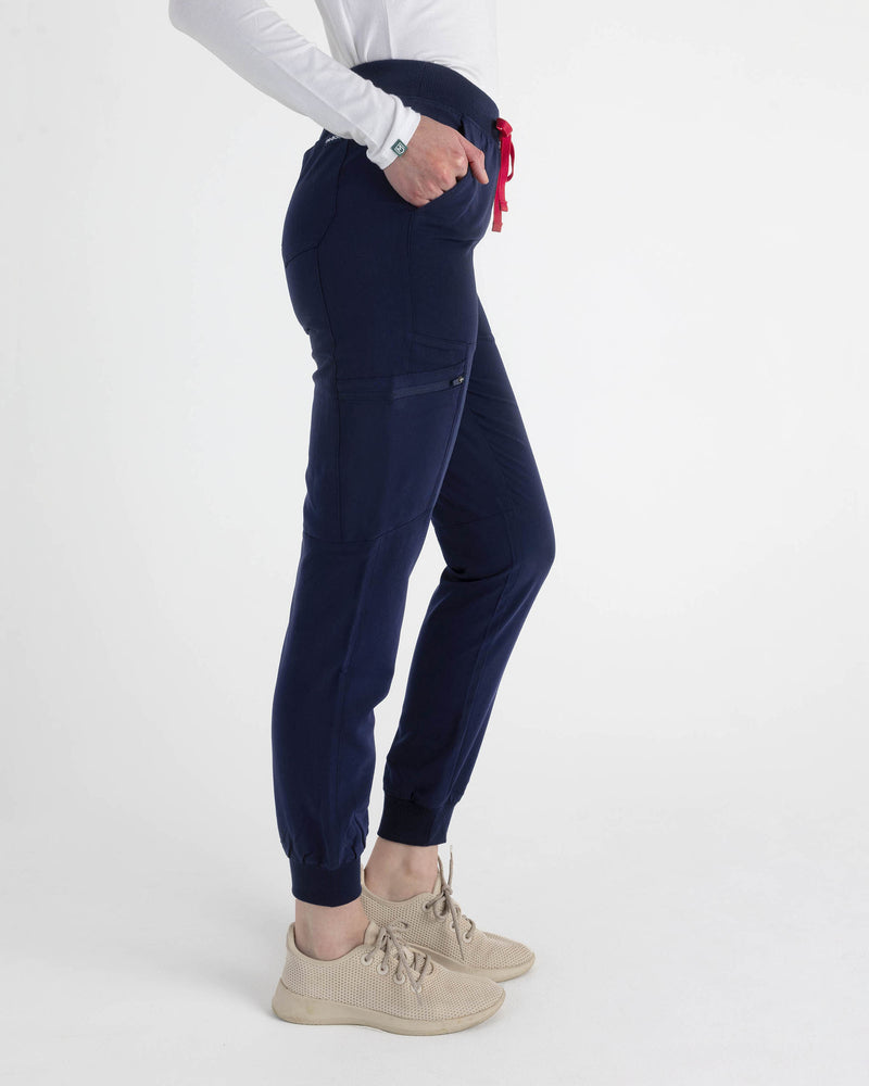 Navy Nova Jogger Scrub Pants Fysel - Right Close Up Side View