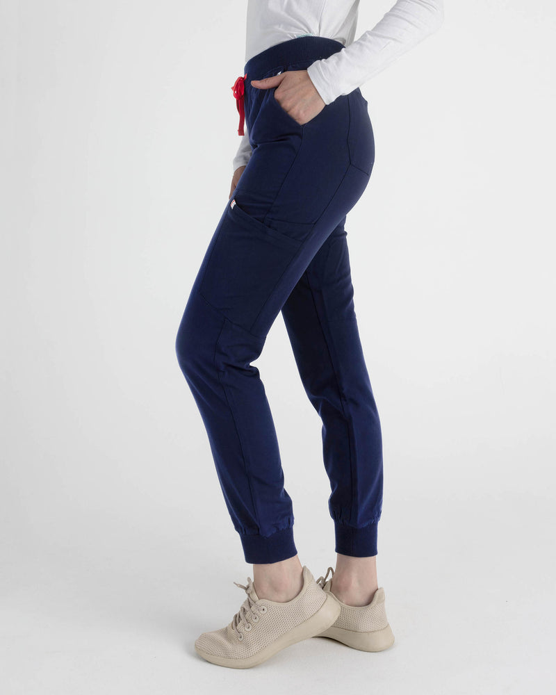 Navy Nova Jogger Scrub Pants Fysel - Left Close Up Side View
