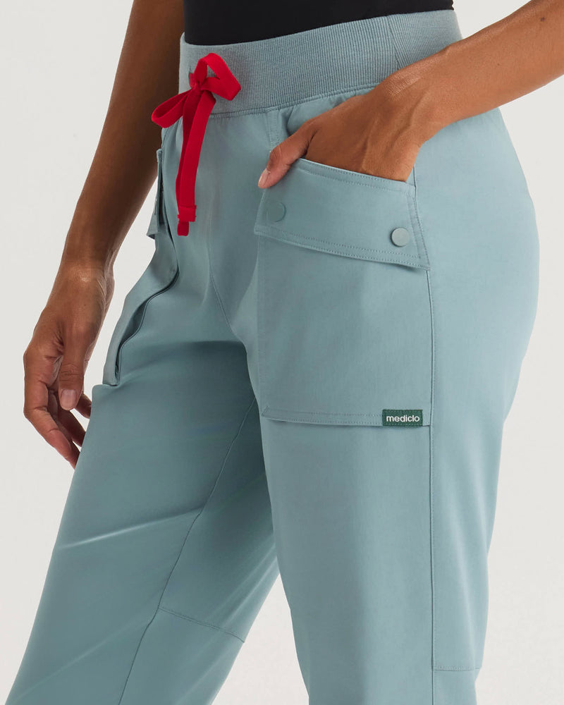 Stone Blue Moana Tapered Scrub Pants Tencel - Close Up Side View