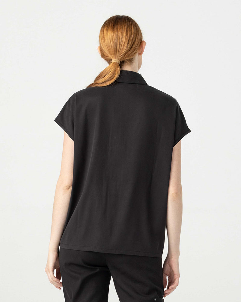 Black Capri Collared Scrub Top Tencel - Back View
