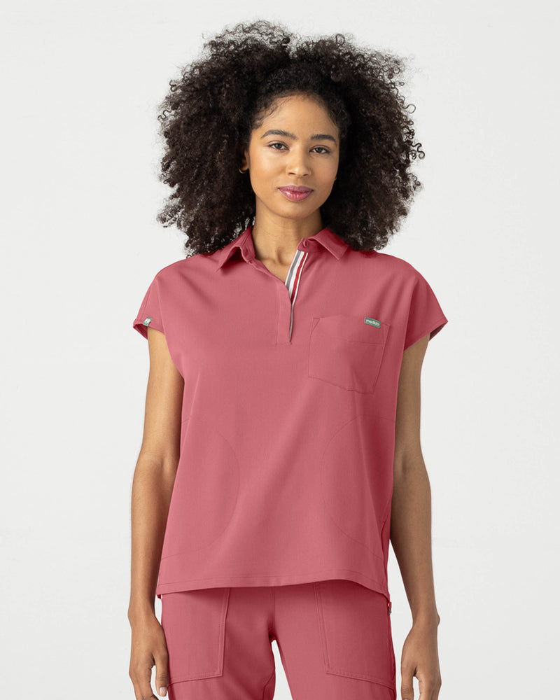 Mauve Capri Collared Scrub Top Fysel - Front View