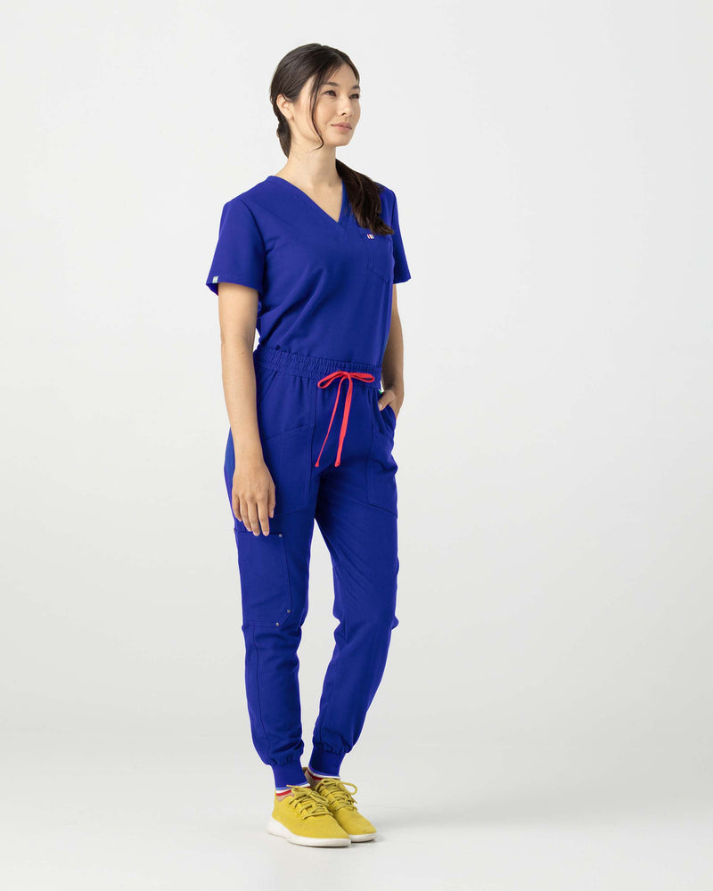 Royal Blue Catalina Jogger Scrub Pants Fysel - Zoomed Out Front Side View
