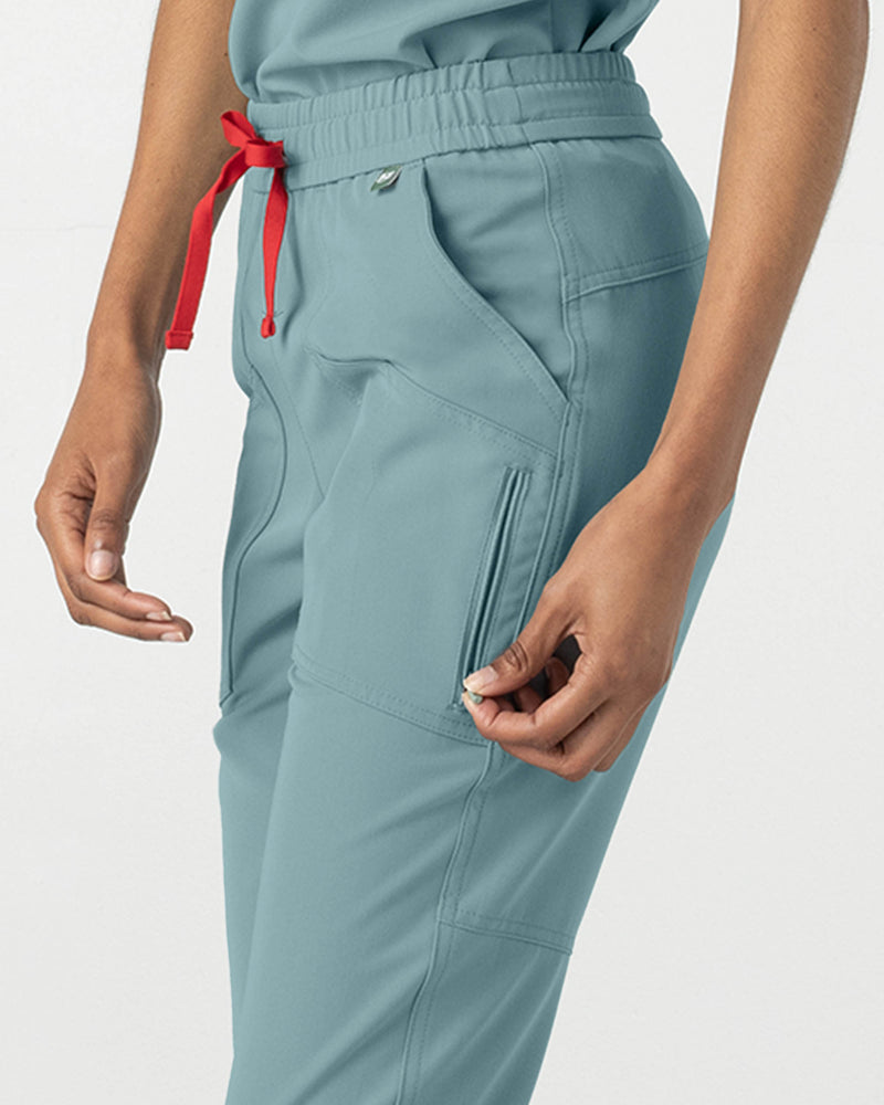 Stone Blue Catalina Jogger Scrub Pants Fysel - Close Up Left Front Zipper View
