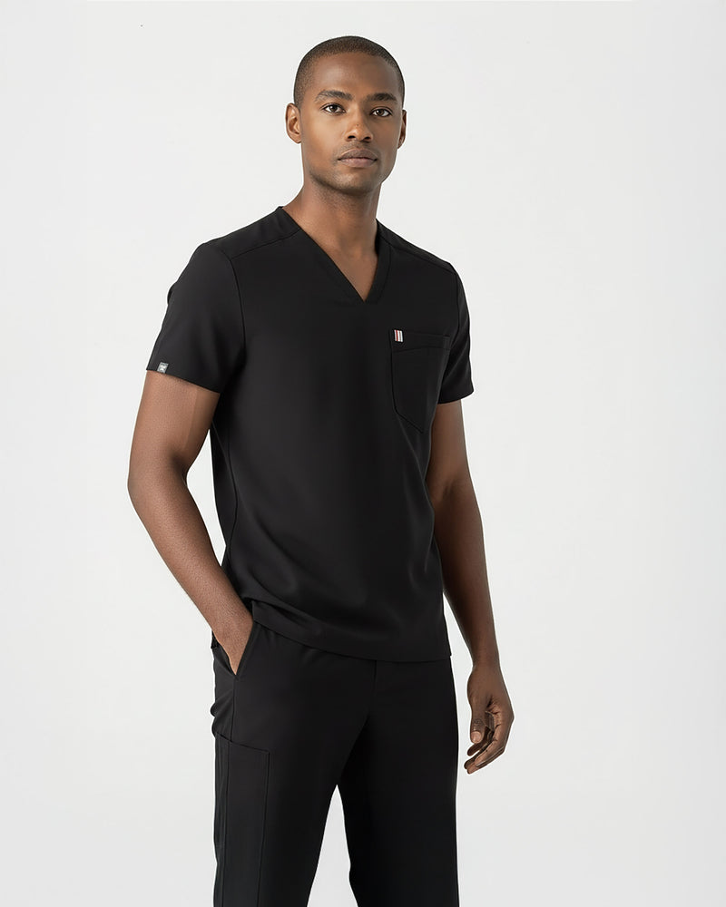 Black Crevan Essential Scrub Top Fysel - Front View