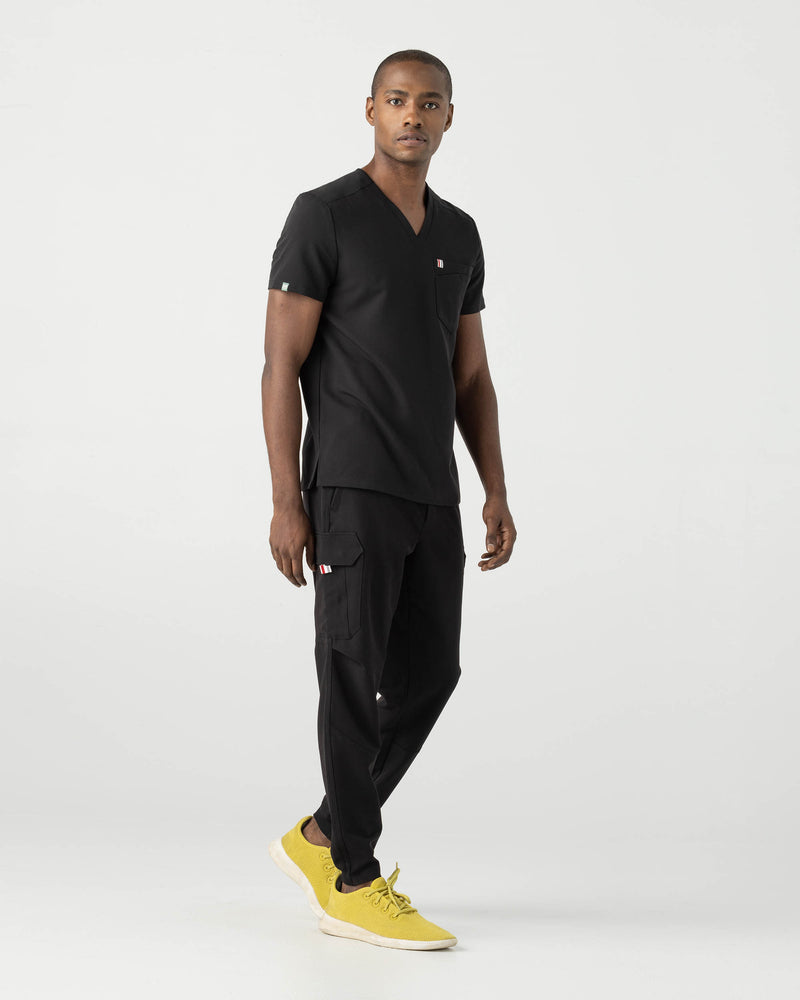 Black Crevan Essential Scrub Top Fysel - Zoomed Out Front View