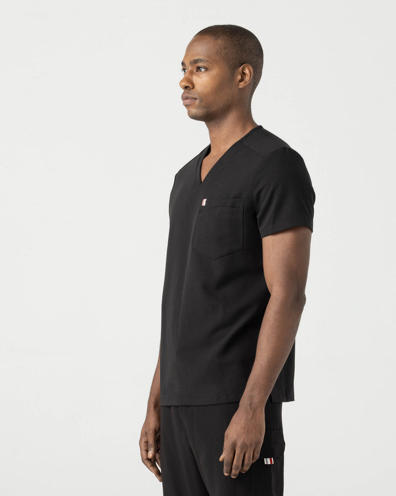 Black Crevan Essential Scrub Top Fysel - Front Side View