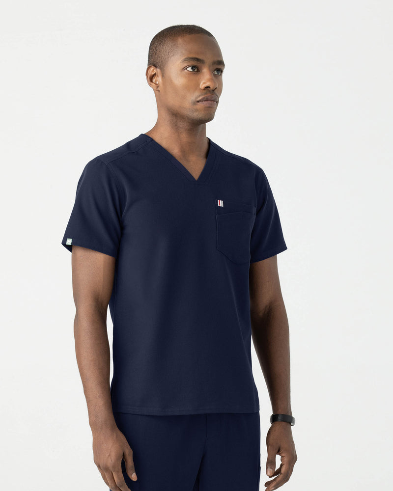 Navy Crevan Essential Scrub Top Fysel - Front Side View