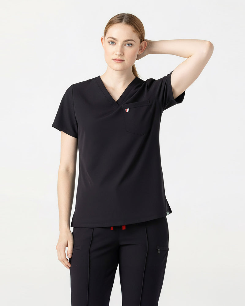 Black Sal Essential Scrub Top Fysel - Front View