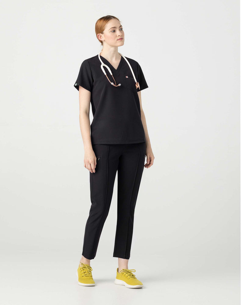 Black Sal Essential Scrub Top Fysel - Zoomed Out Front View