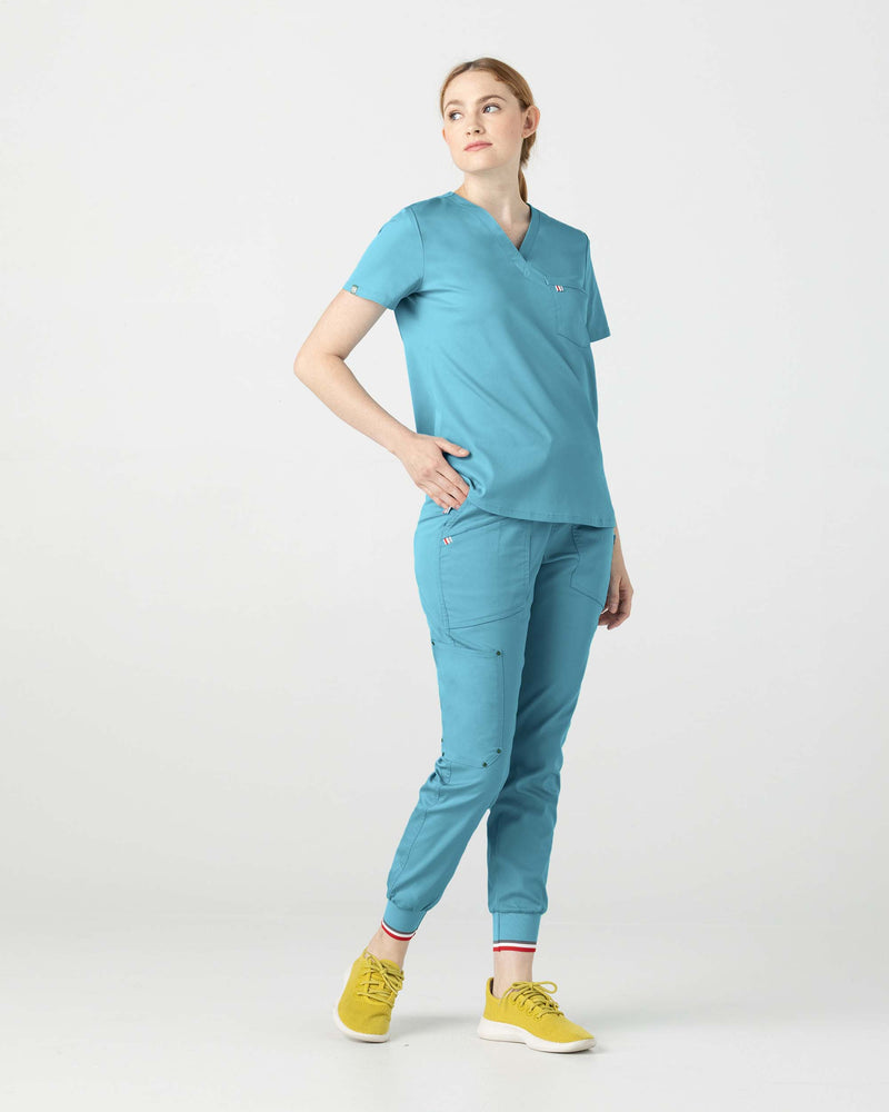 Island Blue Sal Essential Scrub Top Tencel - Zoomed Out Front View