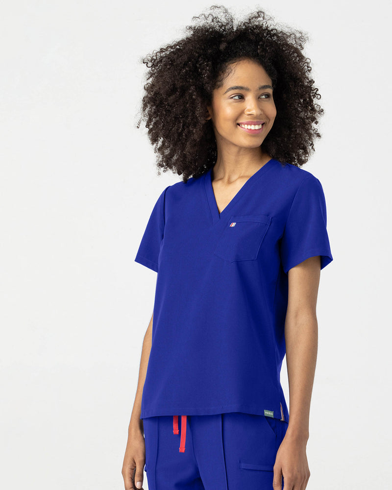 Royal Blue Sal Essential Scrub Top Fysel - Front Side View