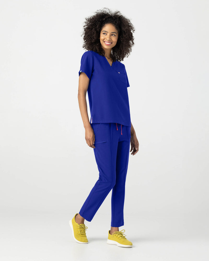 Royal Blue Sal Essential Scrub Top Fysel - Zoomed Out Front View