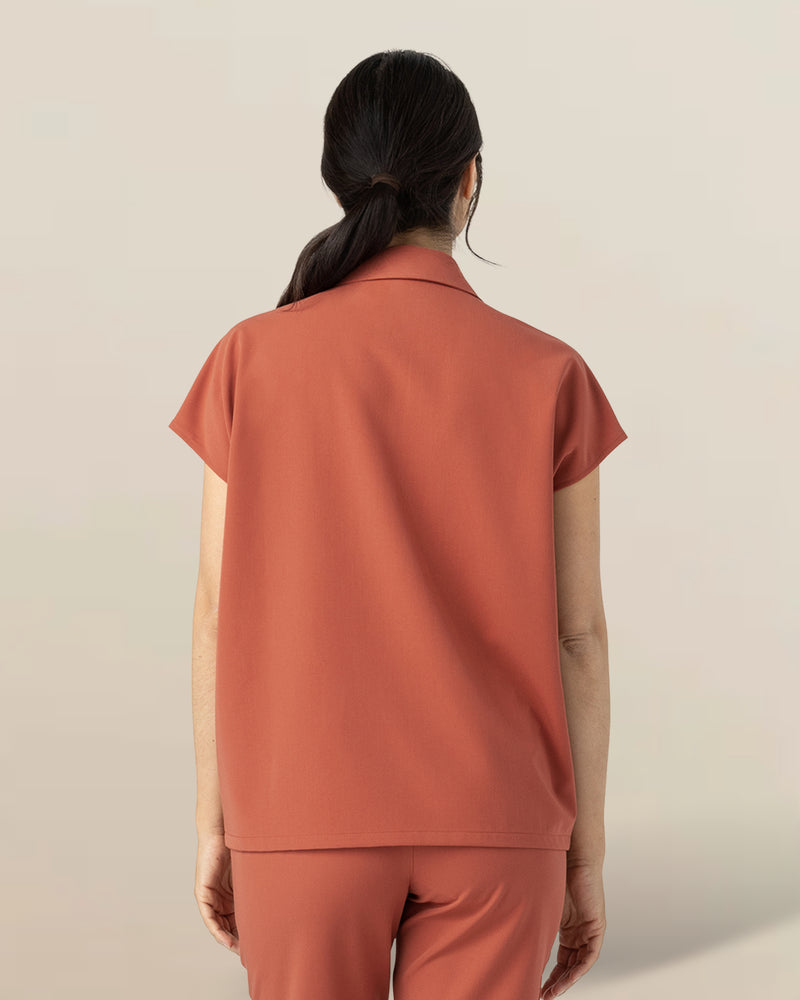 Terracotta Capri Collared Scrub Top Fysel - Back View