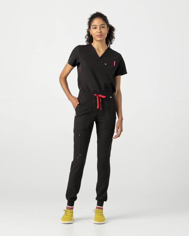 Black Catalina Jogger Scrub Pants Fysel - Zoomed Out Front View
