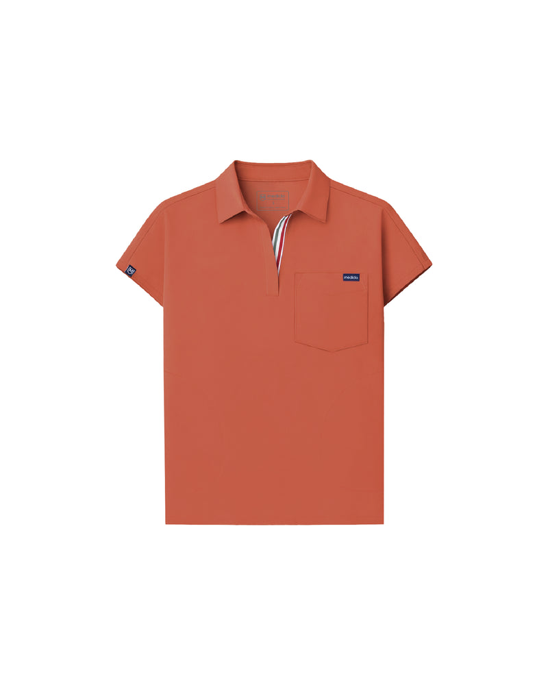 Terracotta Capri Collared Scrub Top Fysel - Flat Lay