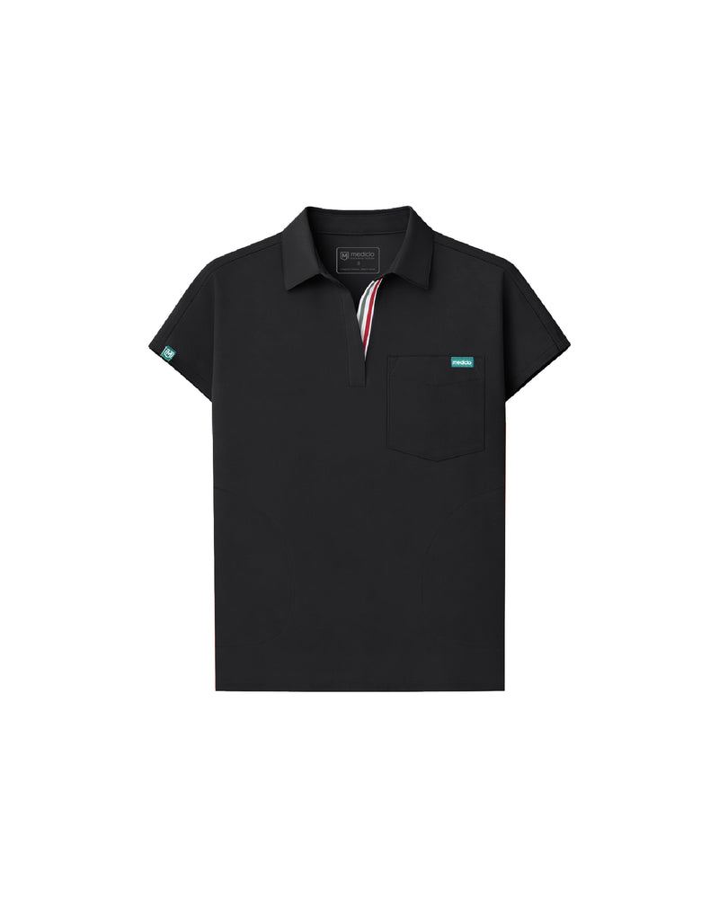 Black Capri Collared Scrub Top Tencel - Flat Lay