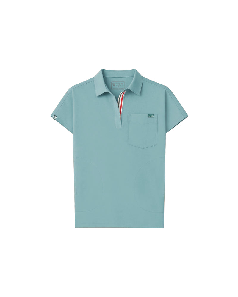 Stone Blue Capri Collared Scrub Top Tencel - Flat Lay