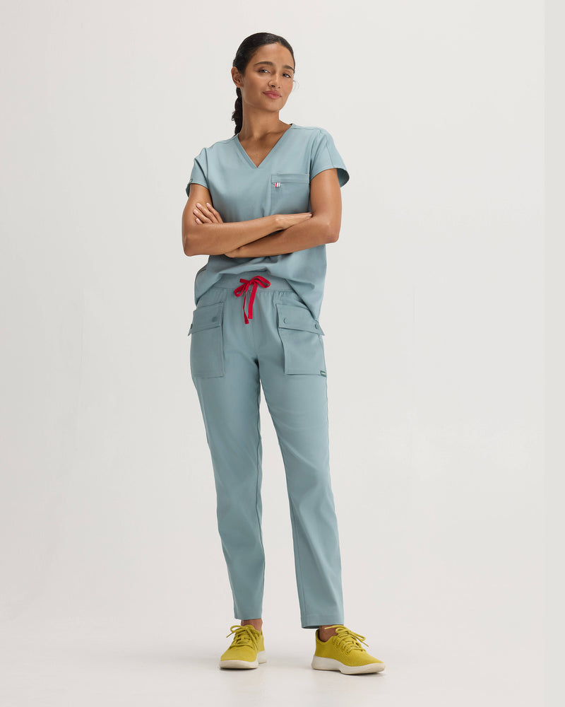 Stone Blue Moana ‎Tapered Scrub Pants Tencel - Zoomed Out Front View