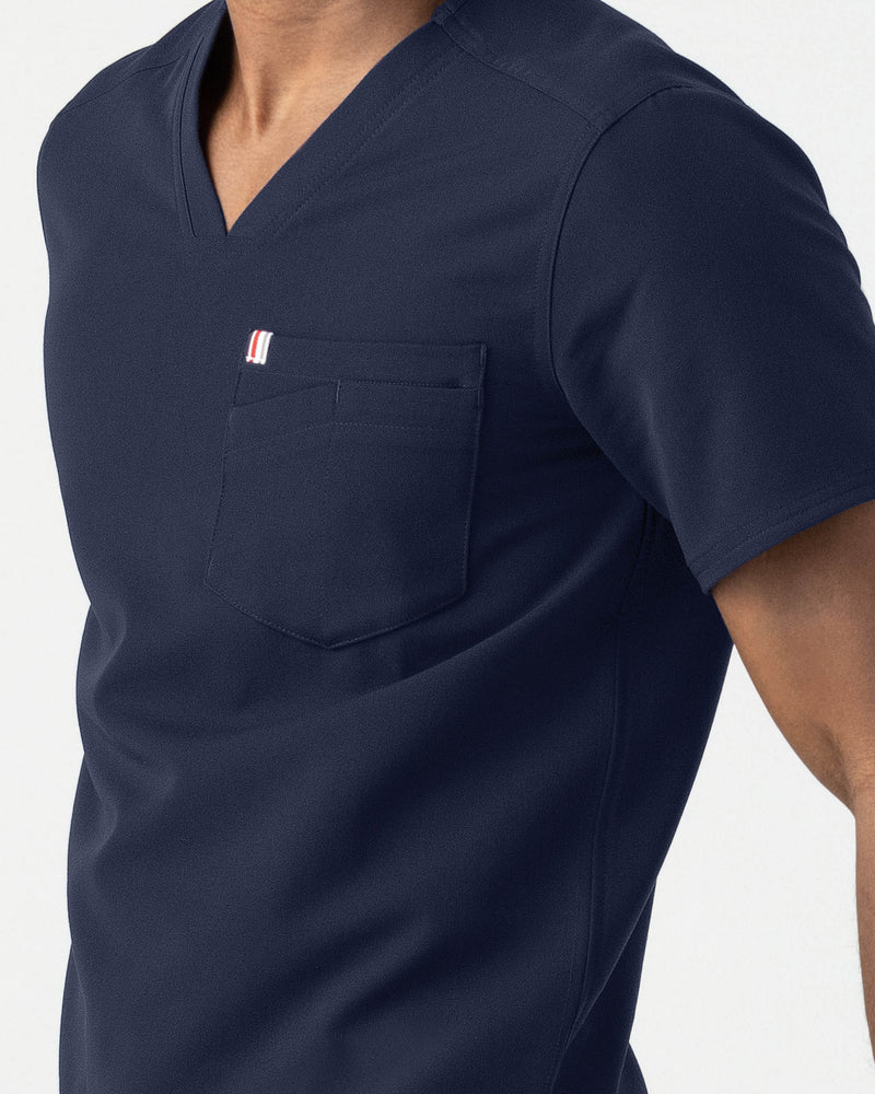 Navy Crevan‎ ‎Essential Scrub Top Fysel - Close Up Front  Pocket View