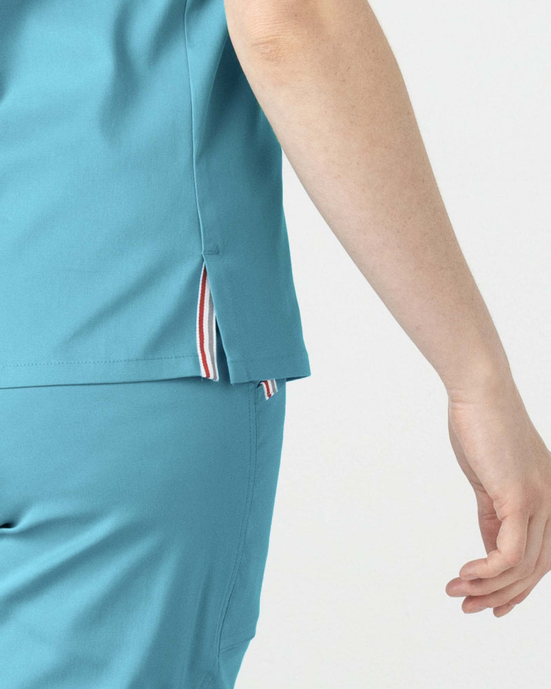 Island Blue Sal Essential Scrub Top Tencel - Side Slit View