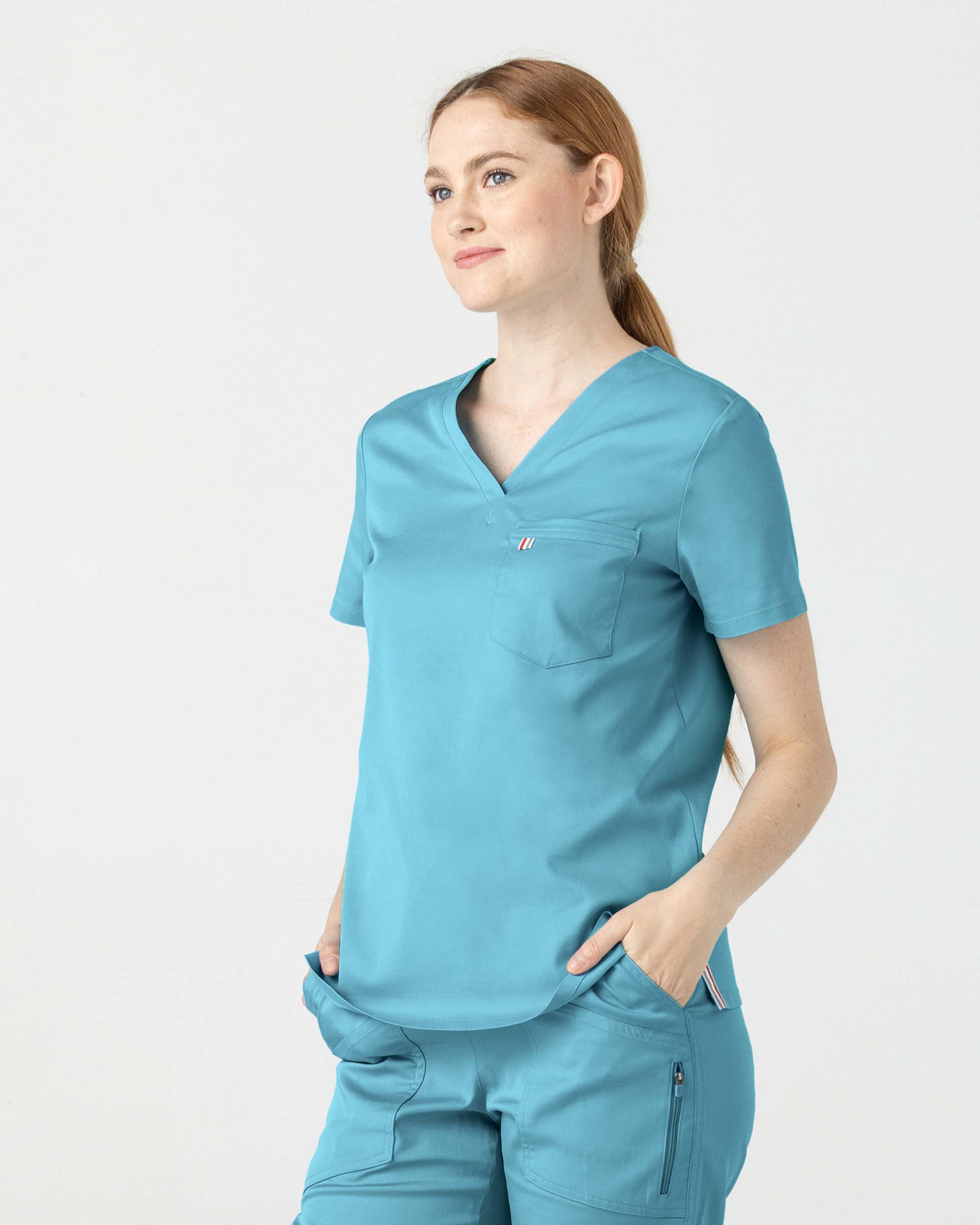 Comfortable Blue Nurse Scrub Top Only, Medical Uniform