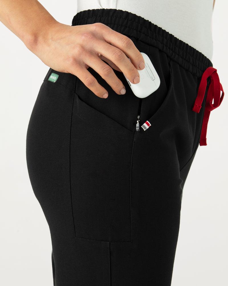 Black Bali‎ Flare Scrub Pants Fysel - Close Up Right Side Pocket View